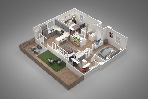 Floor plan for 2 beds, 2 baths, 960 sqft